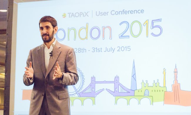 Man speaking at Taopix user conference 2015