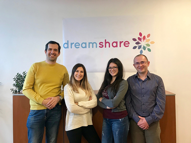 Adrian Marinescu and his team in front of Dream Share Flag